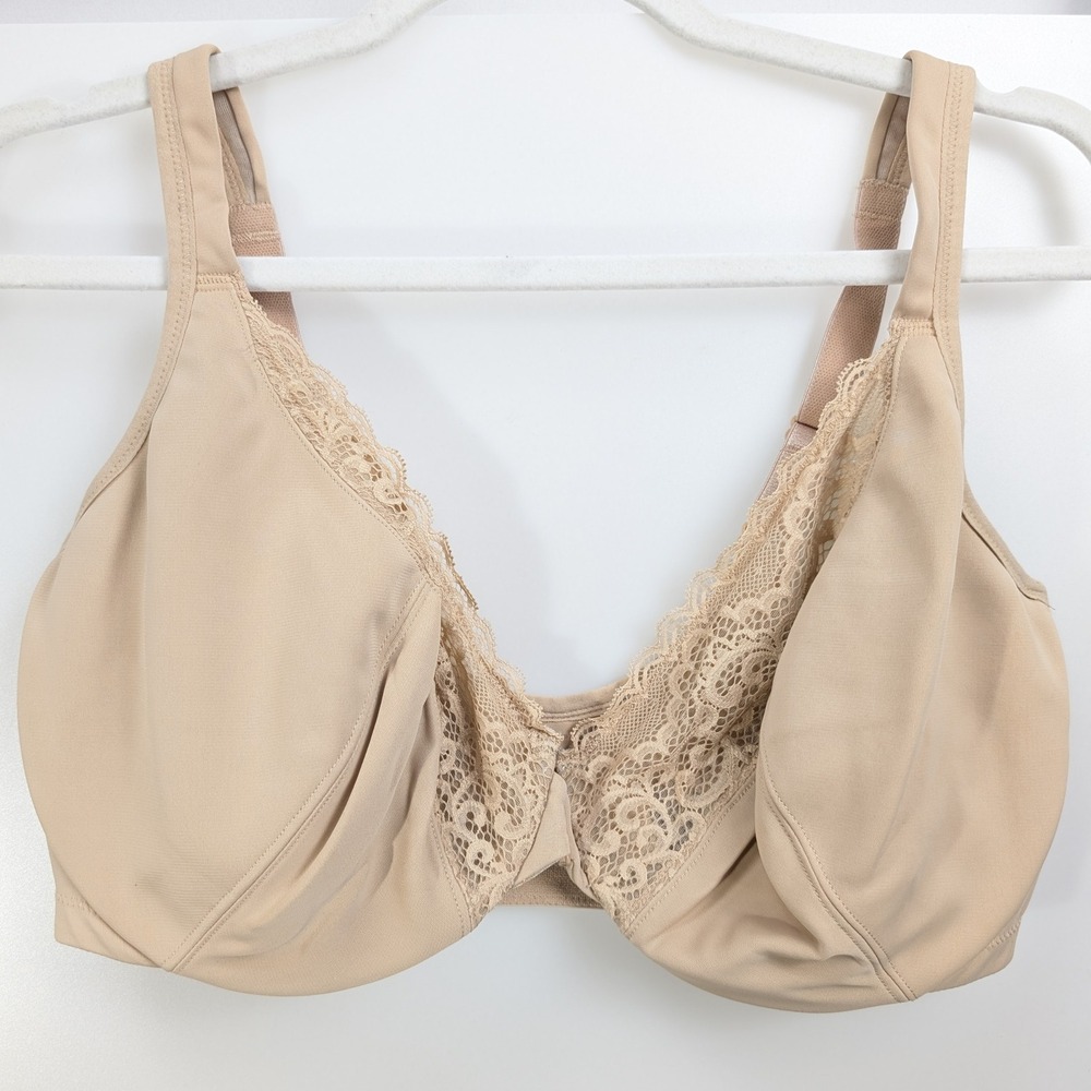Playtex Dreamwire Front Close Wireless T Shirt Bra Size 38G Tan Lace Trim 4423